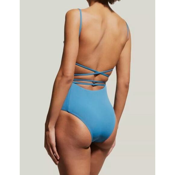 WET Venice Foster Lace-Up One Piece Swimsuit U-Neck Slate Blue Women's Small - Picture 3 of 8